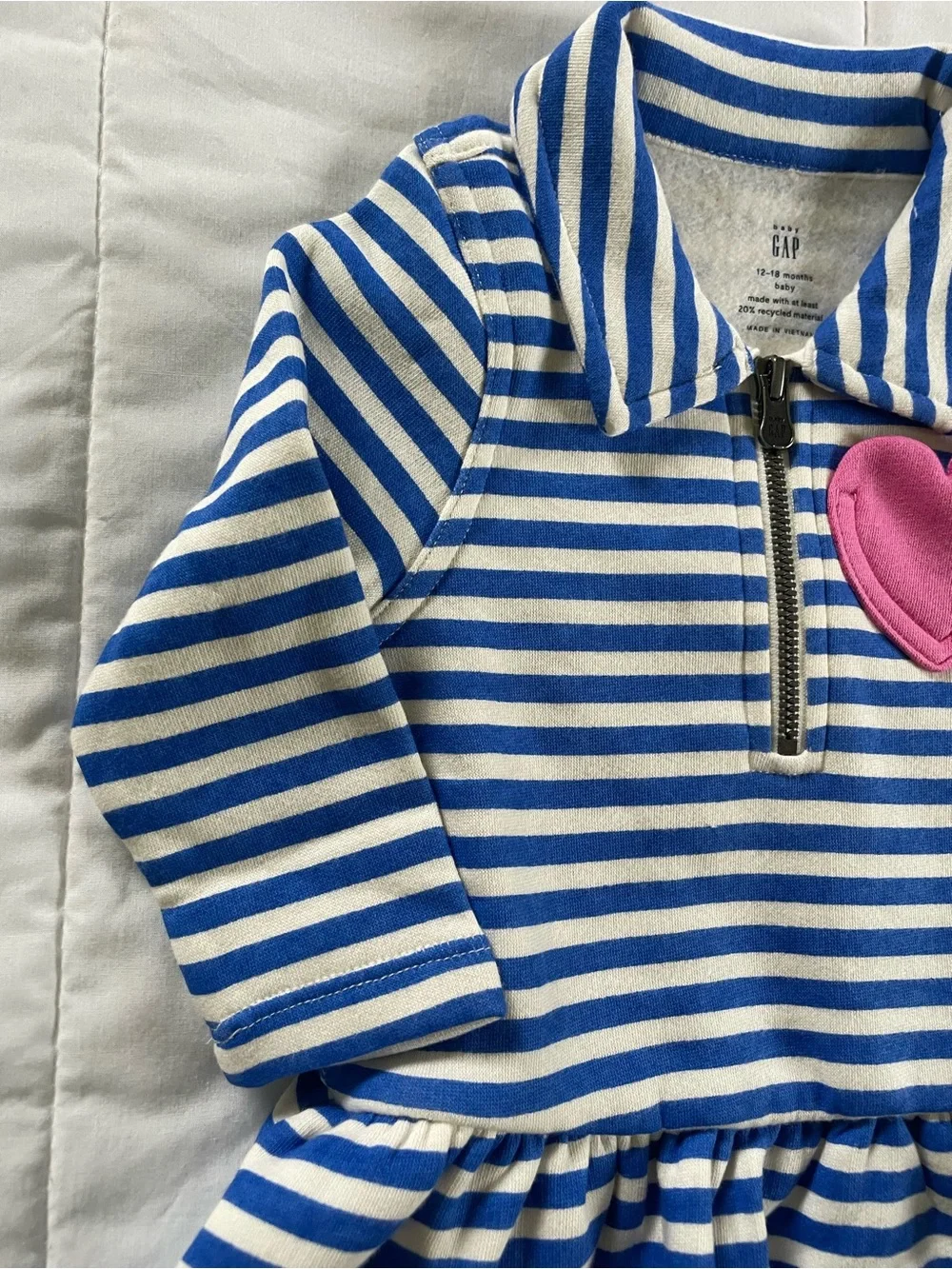 Baby GAP Blue & White Striped Zip-Front Baby Dress with Pink Heart